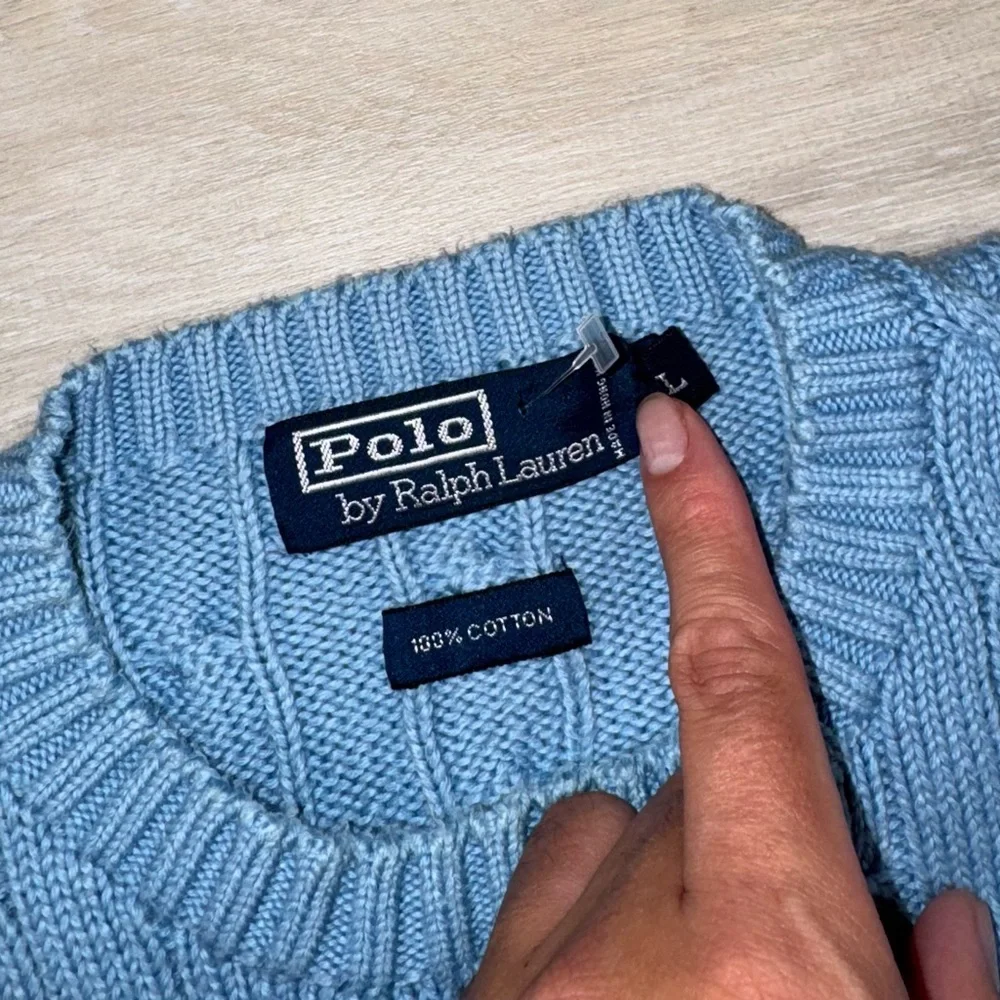 Polo Ralph Lauren Cable Knit Sweater Pullover Pony Light Blue Men’s Size Large - Picture 3 of 6